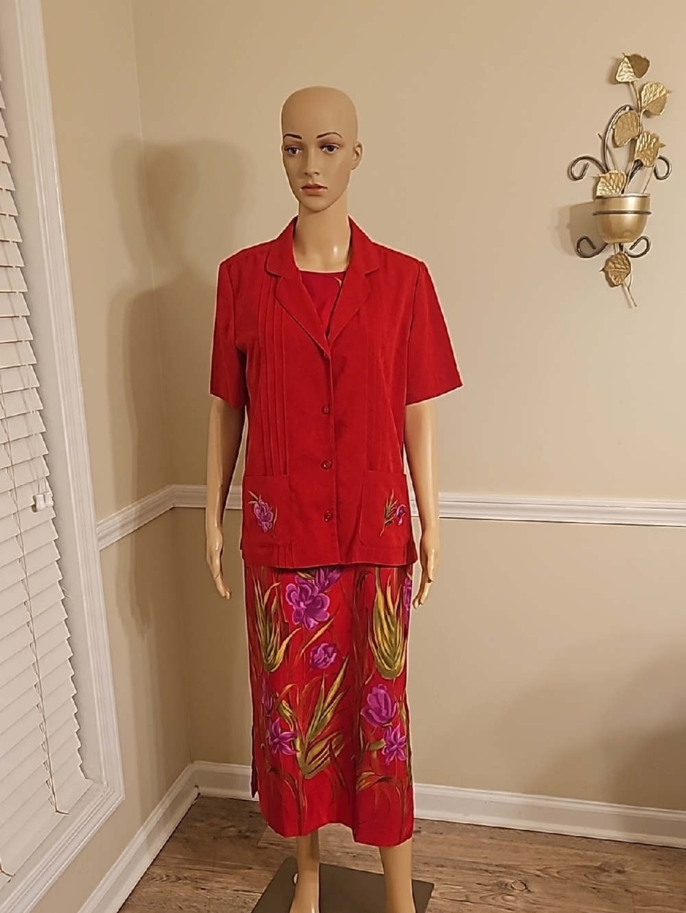 Koret Red Two-Piece Floral Skirt Set